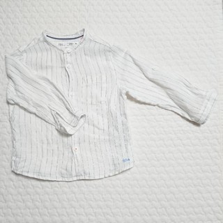 ザラ(ZARA)の《ZARA》ノーカラー ストライプ リネン長袖シャツ サイズ92(Tシャツ/カットソー)