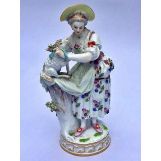 マイセン(MEISSEN)の★希少★ マイセン MEISSEN 羊飼いの少女 羊と婦人フィギュリン 一級品 (陶芸)