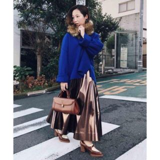 AMERI GLOSSY ENAMEL FLAIR SKIRT ブルー