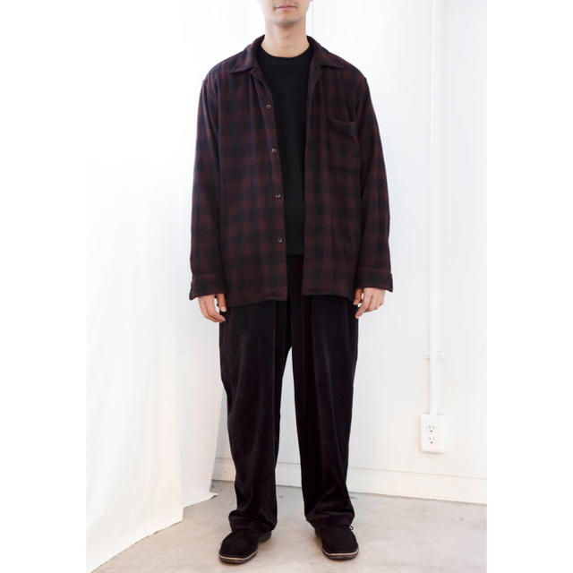 【20AW/新品】comoli ウールチェック オープンカラーシャツ ブラウン