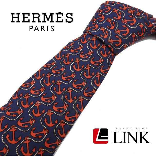 Hermes(エルメス)の最高級シルク100% エルメス HERMES ネクタイ イカリ柄　ネイビー メンズのファッション小物(ネクタイ)の商品写真