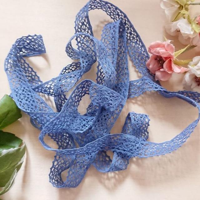 新品 ハンドメイド レース ブルー リボン 2m 新品 ハンドメイド レース ブルー リボン 2m