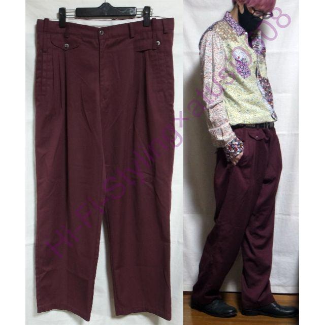 ドイツ製 3タック ワイドパンツ スラックス ワインレッド ボルドー