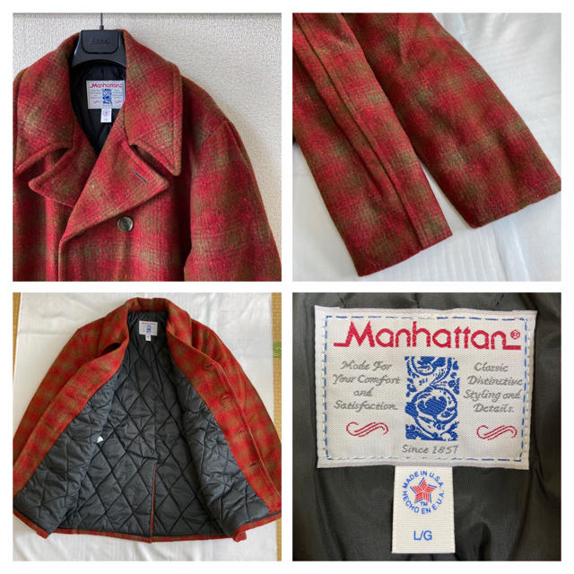 90s◆Manhattan マンハッタン◆中綿キルティング チェック ピーコート メンズのジャケット/アウター(ピーコート)の商品写真