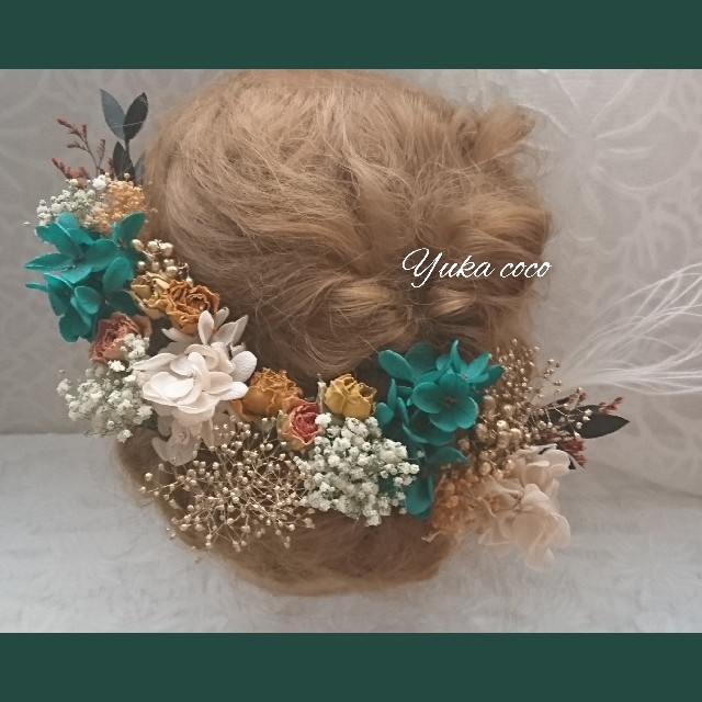 アンティークローズ ドライフラワー ヘッドドレス 髪飾り❁︎成人式 結婚式 振袖 ハンドメイドのウェディング(ヘッドドレス/ドレス)の商品写真