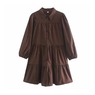 ザラ(ZARA)の🍁秋新作🍁2572◆brown チェック柄 ワンピース(ミニワンピース)