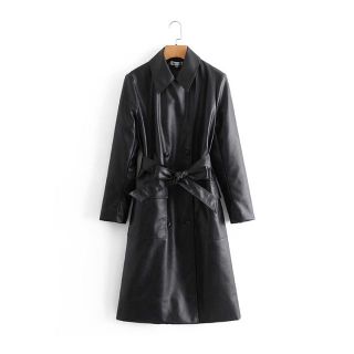 ZARA - 🍁秋冬新作☃️2575◇black フェイクレザー トレンチコートの