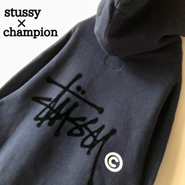 【希少】 stussy × champion コラボ パーカー Wネーム