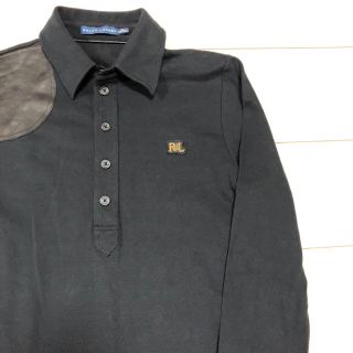 ポロラルフローレン(POLO RALPH LAUREN)のRALPHLAUREN ショルダーレザー　パッチ　長袖　ポロシャツ　ブラック　M(ポロシャツ)