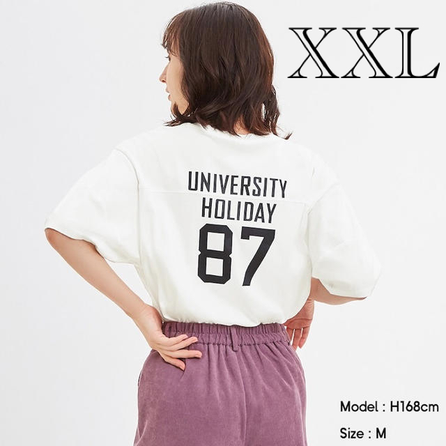 GU(ジーユー)のGU/ジーユー グラフィックT ナンバー 5分袖 オフホワイト 白 XXL レディースのトップス(Tシャツ(半袖/袖なし))の商品写真