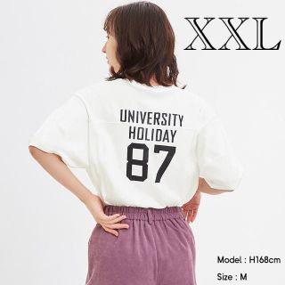 ジーユー(GU)のGU/ジーユー グラフィックT ナンバー 5分袖 オフホワイト 白 XXL(Tシャツ(半袖/袖なし))