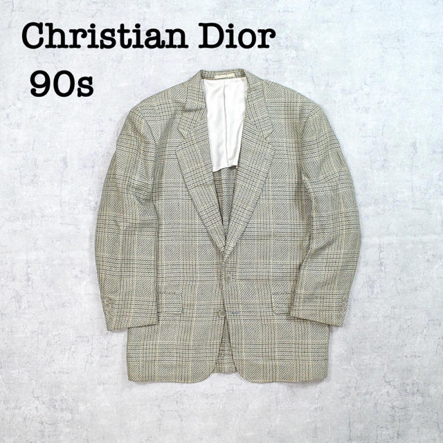 Christian Dior(クリスチャンディオール)の90s Christian Dior ディオール ツイード生地 チェック シルク メンズのジャケット/アウター(テーラードジャケット)の商品写真