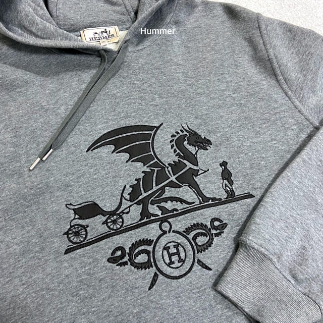エルメス パーカー エクスリブリス ドラゴン ロゴ ブラック ラムレザー-