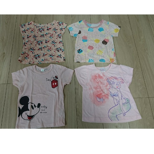 Disney(ディズニー)の100サイズ Tシャツ4枚セット(アリエル・ミッキー・花柄・アイスクリーム) キッズ/ベビー/マタニティのキッズ服女の子用(90cm~)(Tシャツ/カットソー)の商品写真