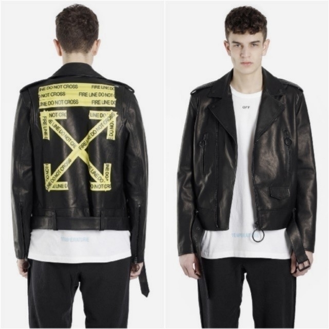 OFF-WHITE(オフホワイト)のoff white ファイヤーテープ　ライダースジャケット メンズのジャケット/アウター(ライダースジャケット)の商品写真