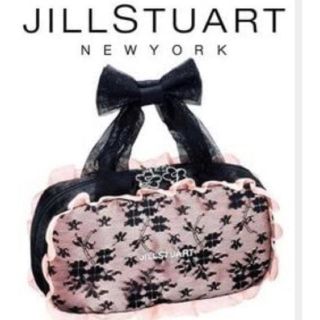 ジルスチュアートニューヨーク(JILLSTUART NEWYORK)の限定品ジルスチュアート　ポーチ　エンブロイダリーフラワー黒レース✖️ピンクフリル(ポーチ)