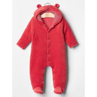 ベビーギャップ(babyGAP)のGAP くま耳 ベロア 中綿 足つき カバーオール 70 新品(ジャケット/上着)