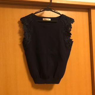 アプワイザーリッシェ(Apuweiser-riche)のアプワイザーリッシェ　サマー　ニット　ネイビー  レース　刺繍(ニット/セーター)