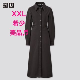 ユニクロ(UNIQLO)のユニクロUルメール★モードなロングシャツワンピース黒★XXL★新品同様の美品(ロングワンピース/マキシワンピース)