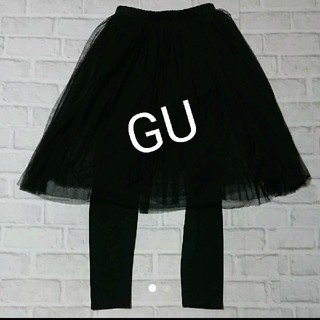 ジーユー(GU)のGU黒スパッツつきチュールスカート(ひざ丈スカート)