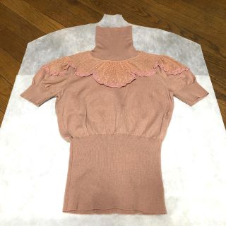 レッドヴァレンティノ(RED VALENTINO)のRED VALENTINO パフスリーブ　レース付き　タートルニット(ニット/セーター)