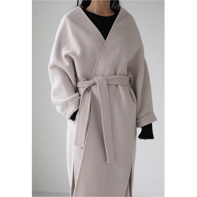 新品na .e No -Collar Gown Coat ivorygray