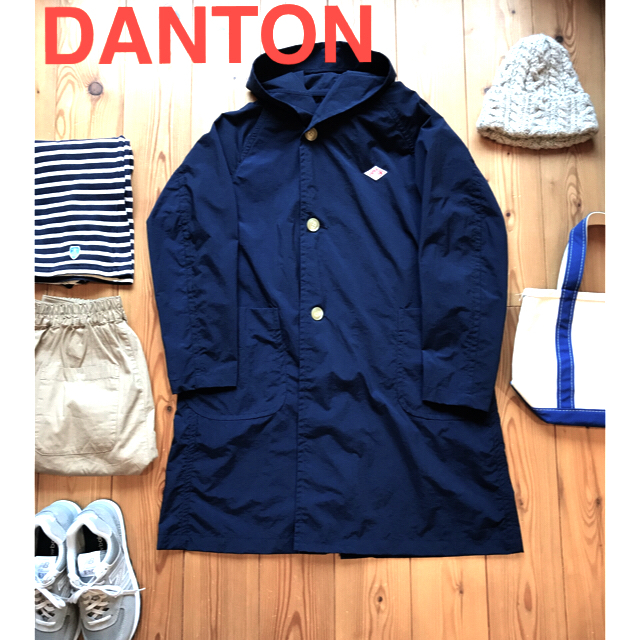 DANTON(ダントン)のDANTONダントン●ナイロンタフタ フード付コート 34 ネイビー レディース レディースのジャケット/アウター(ロングコート)の商品写真