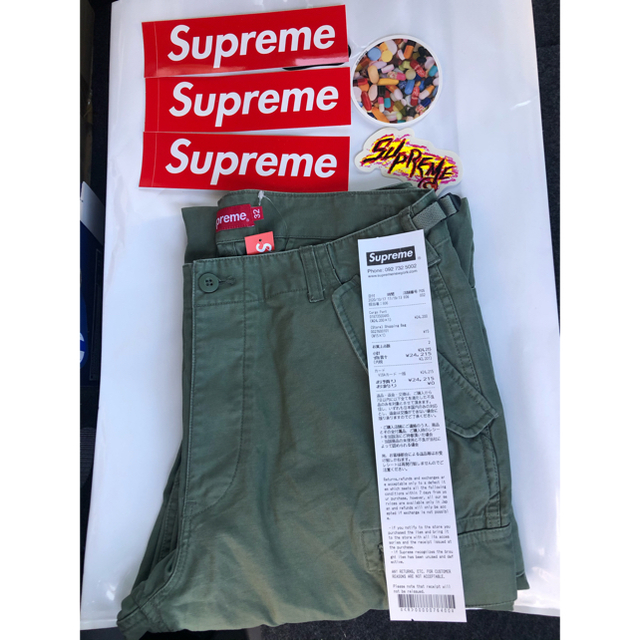 supreme cargo pant 32 olive オリーブ　ステッカー付