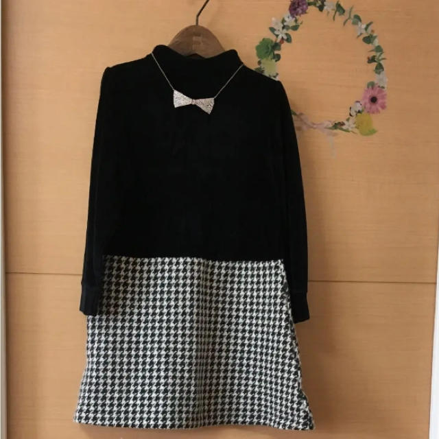 INNER PRESS(インナープレス)のワンピース　黒　チェック　120cm ベロア キッズ/ベビー/マタニティのキッズ服女の子用(90cm~)(ワンピース)の商品写真