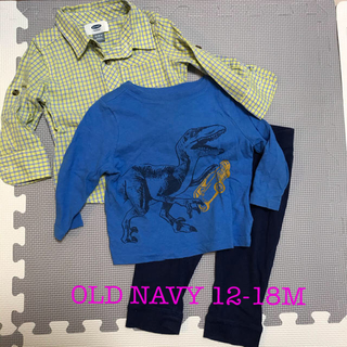 オールドネイビー(Old Navy)のOLD NAVY 恐竜ロンT ズボン　チェックシャツ 12-18 80cm(Ｔシャツ)