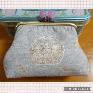 フランシュリッペ(franche lippee)のうしかうさま専用 あめ玉パープル がま口ポーチ バスケットねこ(ポーチ)