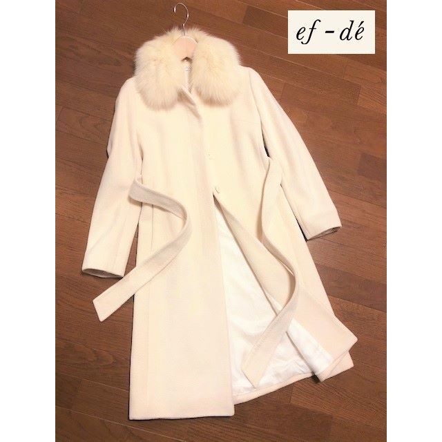 美品エフデef-de☆フォックスファー付アンゴラコート - ロングコート