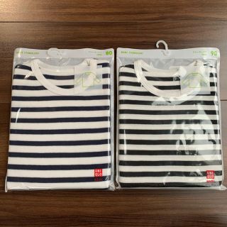 ユニクロ(UNIQLO)の【新品】クルーネックロンT キッズ80cm紺x90cm黒 2枚セット(Ｔシャツ)