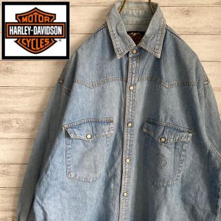 ハーレーダビッドソン(Harley Davidson)のLサイズ 古着 ハーレー デニム ボタン シャツ ビッグシルエット  #229(シャツ)