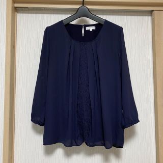 アオヤマ(青山)の青山　レースデザインタックブラウス　ダークネイビー(シャツ/ブラウス(長袖/七分))