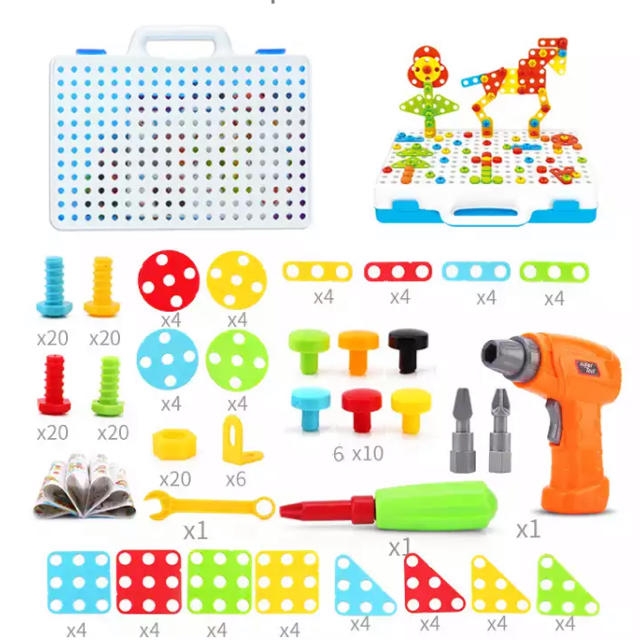 電動ドリルセット ブロック DIY 工具 おままごと おもちゃ 知育玩具