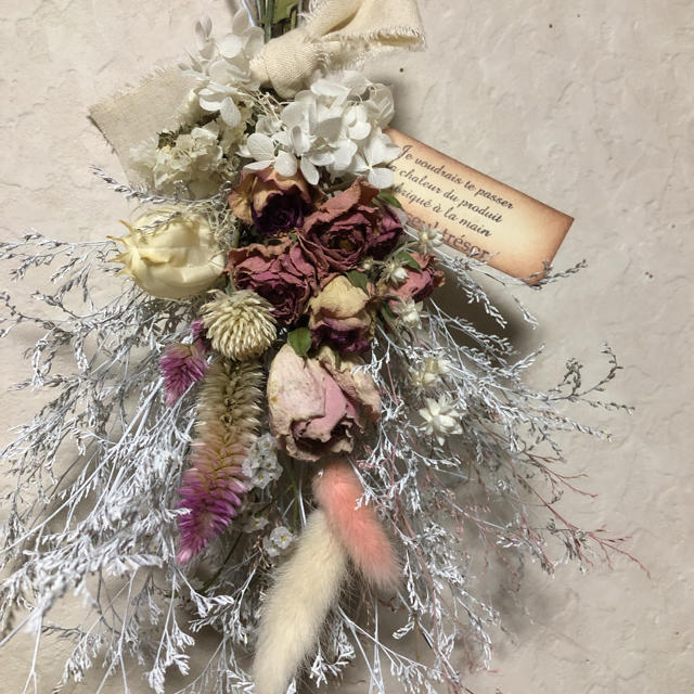 ♡つむとも様専用No.131 white*pink ドライフラワースワッグ♡ 人気