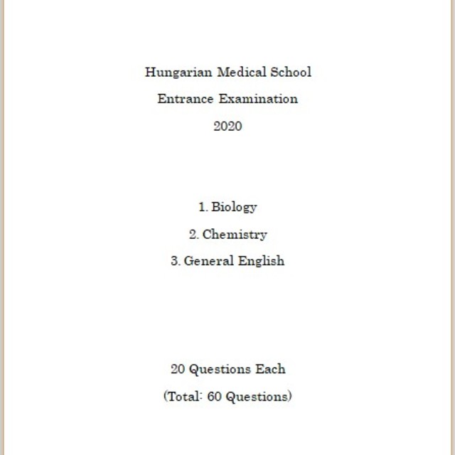 ハンガリー医学部 2020入試問題 過去問