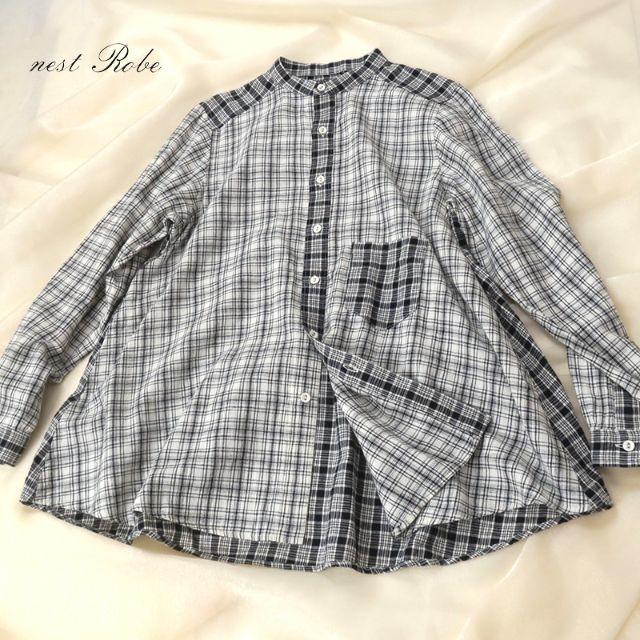 nest Robe(ネストローブ)のnest Robe ネストローブ　リネンブレンド◎バンドカラーシャツ レディースのトップス(シャツ/ブラウス(長袖/七分))の商品写真