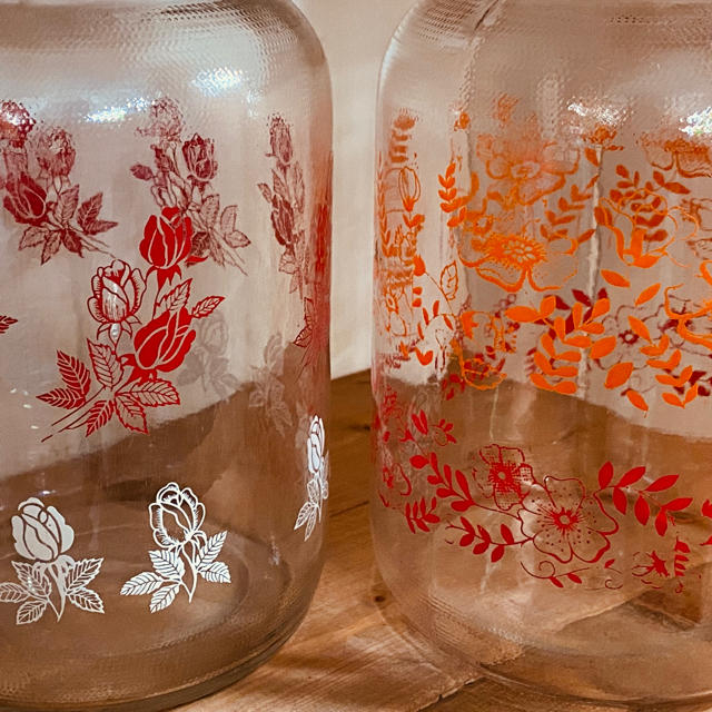 特大 瓶 収納 ガラス ボトル 容器 薔薇 ローズ 花柄 キャニスター