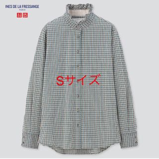 ユニクロ(UNIQLO)の紗栄子さん着用❤️新品タグ付き ユニクロ イネス コットンフリルシャツ ブルー(シャツ/ブラウス(長袖/七分))