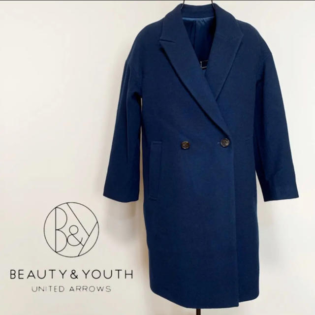 BEAUTY&YOUTH UNITED ARROWS(ビューティアンドユースユナイテッドアローズ)の☆未使用 B&Y ユナイテッドアローズ メリノウール コクーン コート ネイビー レディースのジャケット/アウター(チェスターコート)の商品写真