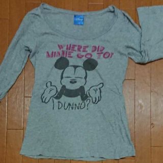 ディズニー(Disney)のTシャツ 七分袖 ミッキー ディズニー グレー トップス レディース(Tシャツ(半袖/袖なし))