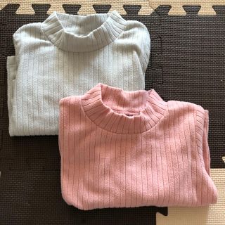 シマムラ(しまむら)の100 リブハイネックフリースT グレー&ピンク 2枚セット(Tシャツ/カットソー)