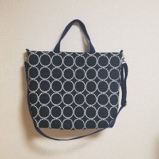 ミナペルホネン(mina perhonen)のミナペルホネン タンバリン NAVY/WHITE 2WAYトートバッグ(バッグ)