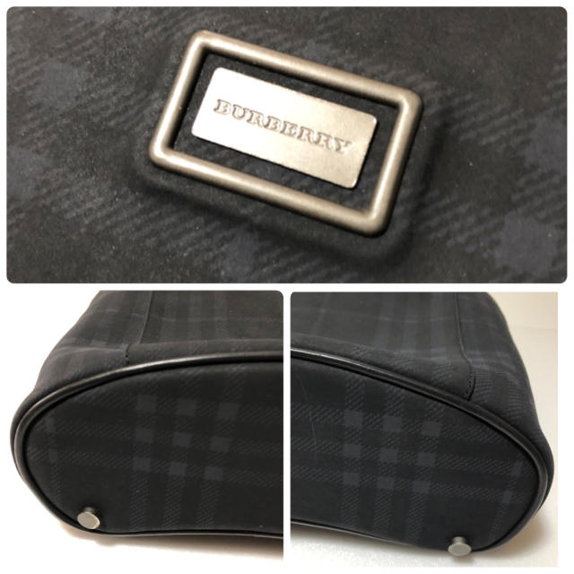 BURBERRY(バーバリー)のBurberry バーバリー ミニトートバッグ 黒×ネイビー ナイロン×レザー レディースのバッグ(トートバッグ)の商品写真