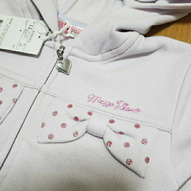 mezzo piano(メゾピアノ)の新品　メゾピアノ　リボン　パーカー　ラベンダー　120 キッズ/ベビー/マタニティのキッズ服女の子用(90cm~)(ジャケット/上着)の商品写真