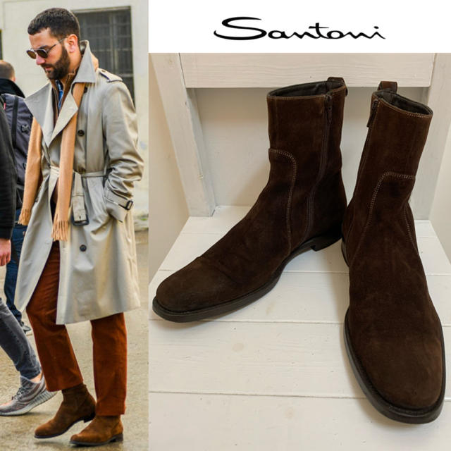 SANTONI サントーニ ITALY製 サイドジップスエードレザーブーツ 7ブーツ