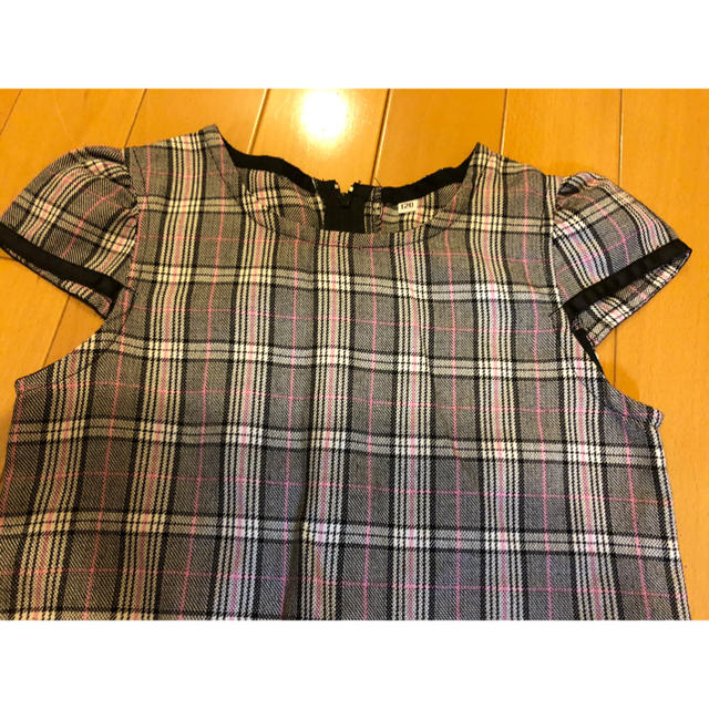 チェックワンピース　黒×ピンク　120cm キッズ/ベビー/マタニティのキッズ服女の子用(90cm~)(ワンピース)の商品写真