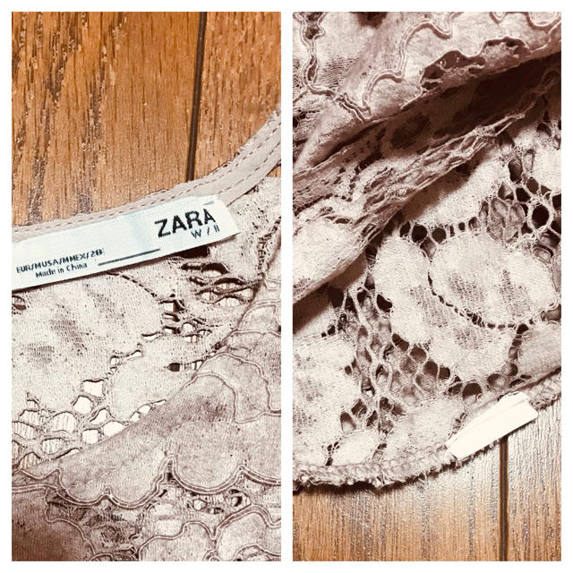 ZARA(ザラ)のZARA レースブラウス　ピンクグレージュ レディースのトップス(シャツ/ブラウス(長袖/七分))の商品写真